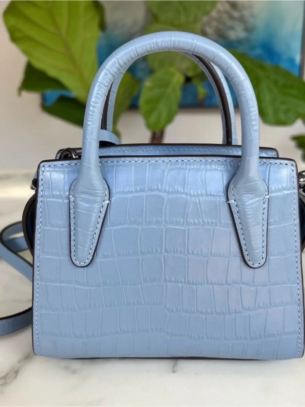 Coach Andrea Mini Carryall Crocodile Embossed Cornflower Blue Crossbody CR209